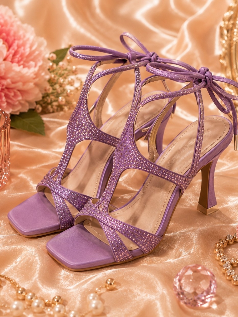 Women's Lavender Strappy Crystal High-Heel Sandals NWOT